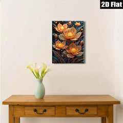 2D flat 1pc Golden Bloom Floral Art Canvas Wall Decor Living Room Bedroom Modern Farmhouse Style Gallery Wrapped Ready to Hang