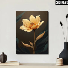 2D flat 1pc Golden Bloom Floral Wall Art Canvas Print Modern Farmhouse Decor Living Room Bedroom Bathroom Gallery Wrapped Timeless Elegance Ready to Hang