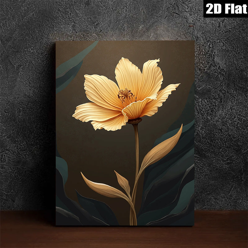 2D flat 1pc Golden Bloom Floral Wall Art Canvas Print Modern Farmhouse Decor Living Room Bedroom Bathroom Gallery Wrapped Timeless Elegance Ready to Hang