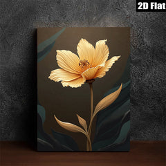 2D flat 1pc Golden Bloom Floral Wall Art Canvas Print Modern Farmhouse Decor Living Room Bedroom Bathroom Gallery Wrapped Timeless Elegance Ready to Hang