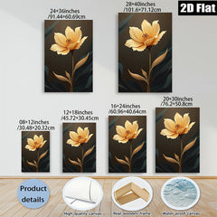 2D flat 1pc Golden Bloom Floral Wall Art Canvas Print Modern Farmhouse Decor Living Room Bedroom Bathroom Gallery Wrapped Timeless Elegance Ready to Hang