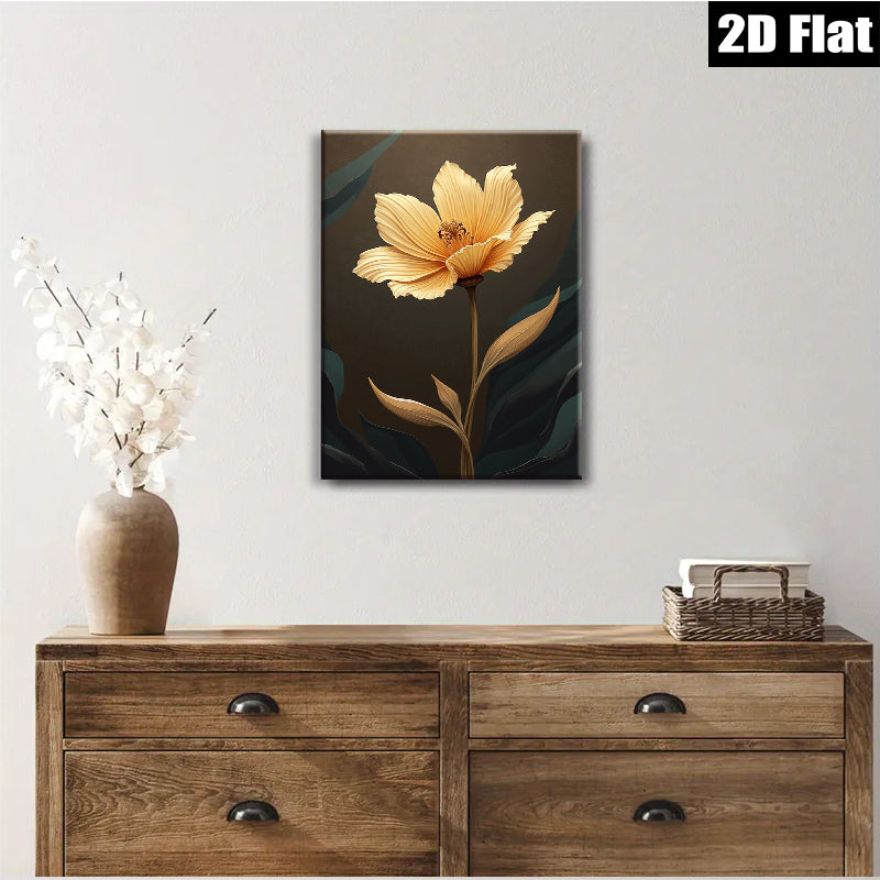 2D flat 1pc Golden Bloom Floral Wall Art Canvas Print Modern Farmhouse Decor Living Room Bedroom Bathroom Gallery Wrapped Timeless Elegance Ready to Hang