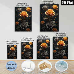 2D flat 1pc Golden Bloom Floral Wall Art Canvas Prints for Living Room Bedroom Home Decor Modern Farmhouse Style Gallery Wrapped Timeless Elegance
