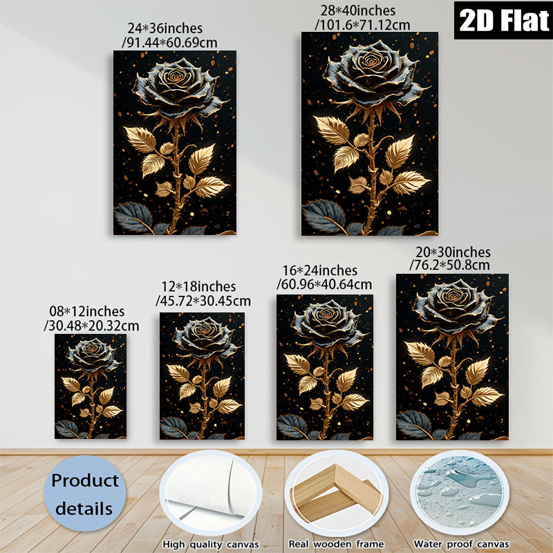 2D flat 1pc Golden Bloom Floral Wall Art Decor Living Room Bedroom Canvas Prints Modern Farmhouse Rustic Chic Gallery Wrapped Home Decorations