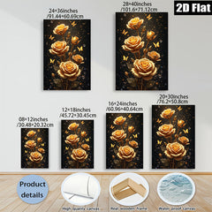 2D flat 1pc Golden Bloom Floral Wall Art Decor Living Room Bedroom Modern Farmhouse Gallery Wrapped Canvas Prints Ready to Hang Chic Home D��cor
