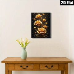 2D flat 1pc Golden Bloom Floral Wall Art Decor Living Room Bedroom Modern Farmhouse Gallery Wrapped Canvas Prints Ready to Hang Chic Home D��cor