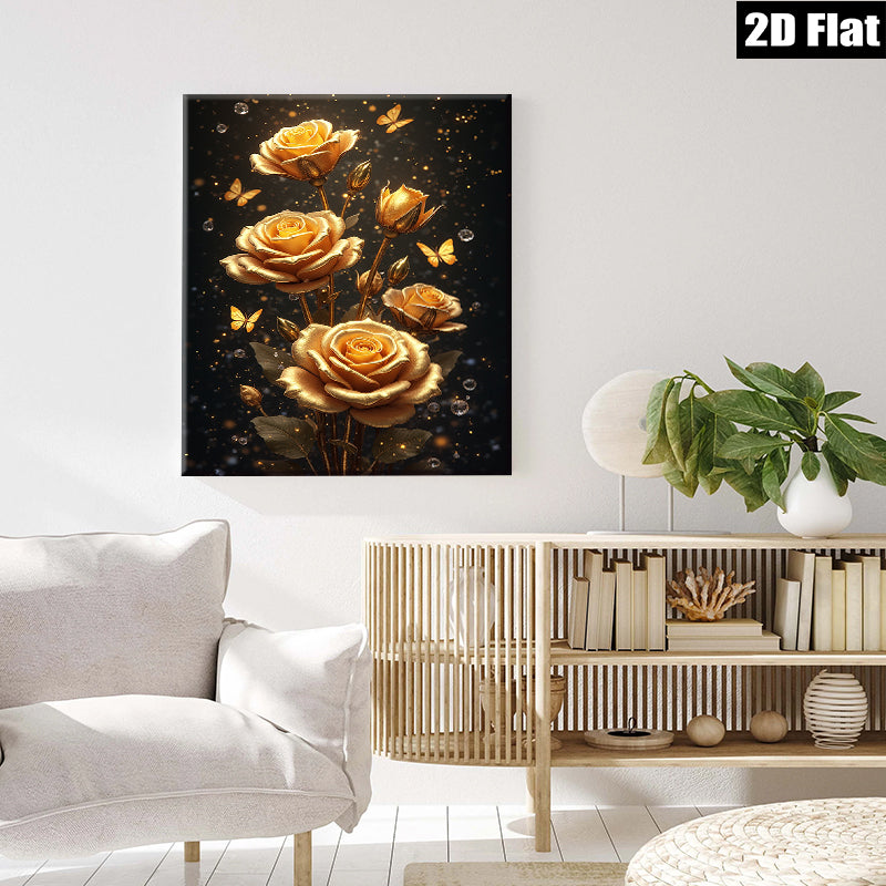 2D flat 1pc Golden Bloom Floral Wall Art Decor Living Room Bedroom Modern Farmhouse Gallery Wrapped Canvas Prints Ready to Hang Chic Home D��cor