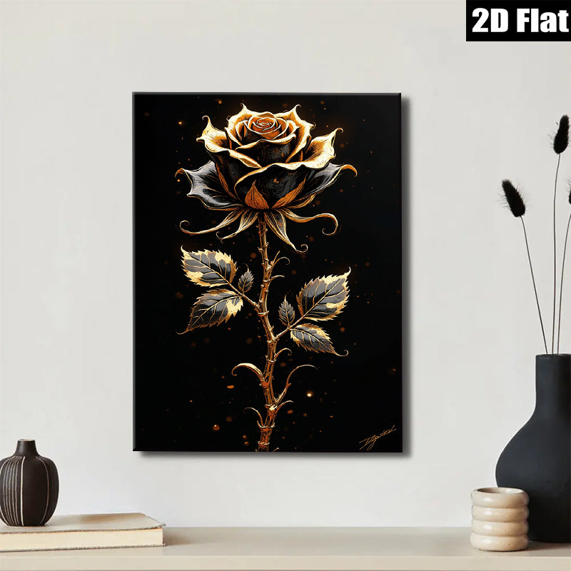 2D flat 1pc Golden Bloom Rose Wall Art Canvas Prints for Living Room Bedroom Home Decor Farmhouse Style Modern Artwork Gallery Wrapped Ready to Hang