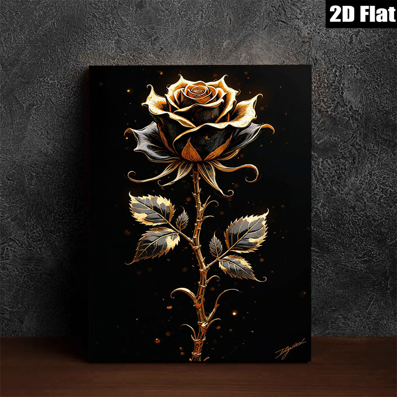 2D flat 1pc Golden Bloom Rose Wall Art Canvas Prints for Living Room Bedroom Home Decor Farmhouse Style Modern Artwork Gallery Wrapped Ready to Hang