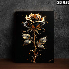 2D flat 1pc Golden Bloom Rose Wall Art Canvas Prints for Living Room Bedroom Home Decor Farmhouse Style Modern Artwork Gallery Wrapped Ready to Hang