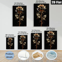 2D flat 1pc Golden Bloom Rose Wall Art Canvas Prints for Living Room Bedroom Home Decor Farmhouse Style Modern Artwork Gallery Wrapped Ready to Hang