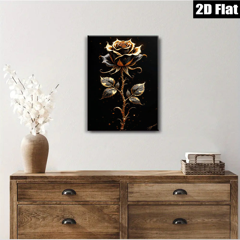 2D flat 1pc Golden Bloom Rose Wall Art Canvas Prints for Living Room Bedroom Home Decor Farmhouse Style Modern Artwork Gallery Wrapped Ready to Hang