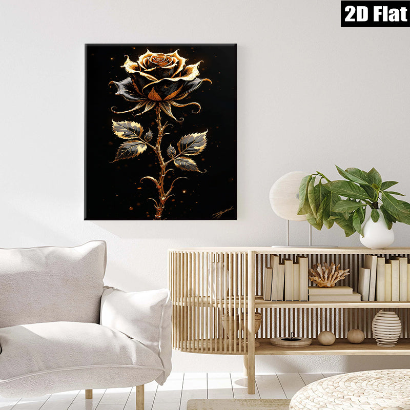 2D flat 1pc Golden Bloom Rose Wall Art Canvas Prints for Living Room Bedroom Home Decor Farmhouse Style Modern Artwork Gallery Wrapped Ready to Hang