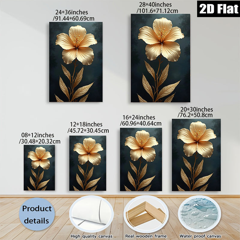 2D flat 1pc Golden Botanical Bloom Floral Wall Art Decor Living Room Bedroom Modern Farmhouse Gallery Wrapped Canvas Prints Cozy Home D��cor