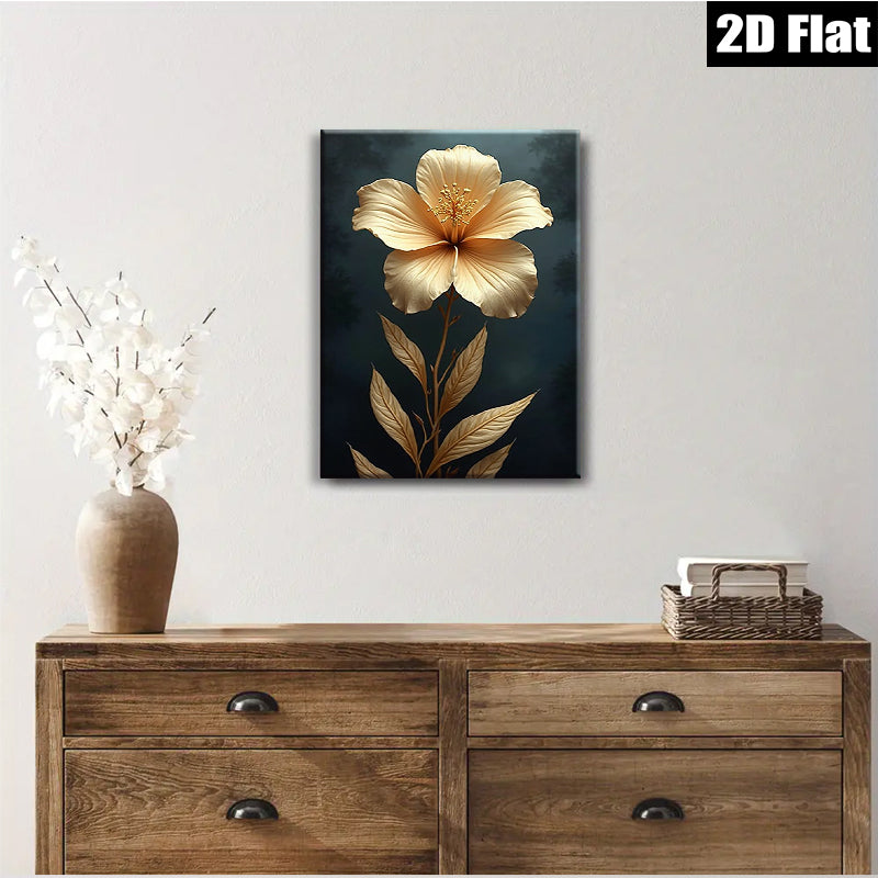 2D flat 1pc Golden Botanical Bloom Floral Wall Art Decor Living Room Bedroom Modern Farmhouse Gallery Wrapped Canvas Prints Cozy Home D��cor