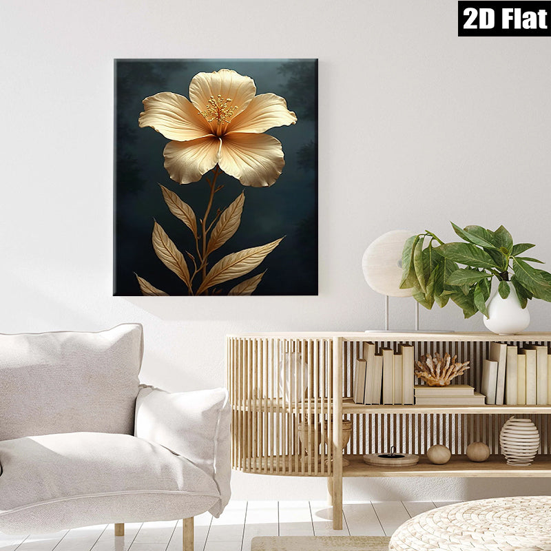 2D flat 1pc Golden Botanical Bloom Floral Wall Art Decor Living Room Bedroom Modern Farmhouse Gallery Wrapped Canvas Prints Cozy Home D��cor