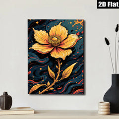 2D flat 1pc Golden Botanical Bloom Wall Art Modern Farmhouse Decor Living Room Bedroom Gallery Wrapped Canvas Prints for Home Decoration Stylish Accent Piece