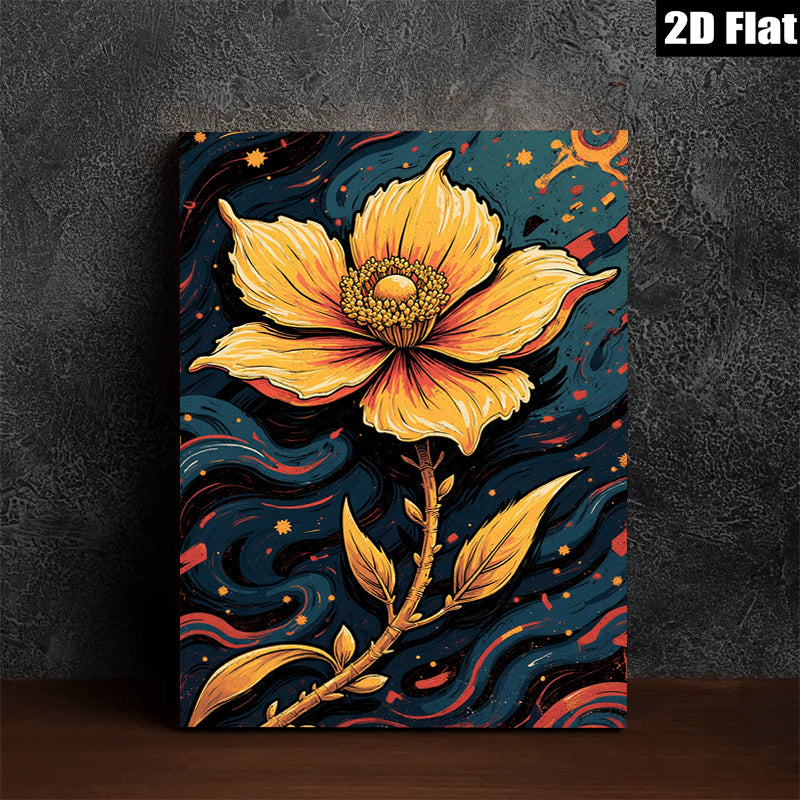 2D flat 1pc Golden Botanical Bloom Wall Art Modern Farmhouse Decor Living Room Bedroom Gallery Wrapped Canvas Prints for Home Decoration Stylish Accent Piece