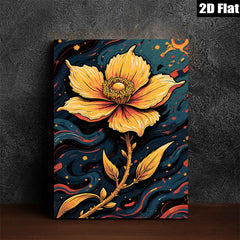 2D flat 1pc Golden Botanical Bloom Wall Art Modern Farmhouse Decor Living Room Bedroom Gallery Wrapped Canvas Prints for Home Decoration Stylish Accent Piece