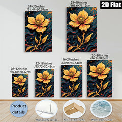 2D flat 1pc Golden Botanical Bloom Wall Art Modern Farmhouse Decor Living Room Bedroom Gallery Wrapped Canvas Prints for Home Decoration Stylish Accent Piece