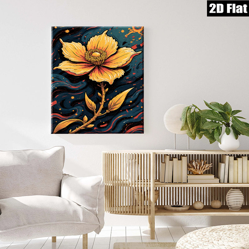 2D flat 1pc Golden Botanical Bloom Wall Art Modern Farmhouse Decor Living Room Bedroom Gallery Wrapped Canvas Prints for Home Decoration Stylish Accent Piece
