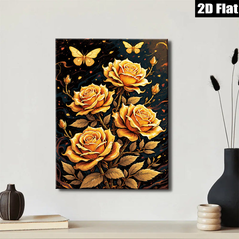 2D flat 1pc Golden Botanical Floral Wall Art Canvas Prints for Living Room Bedroom Home Decor Farmhouse Style Modern Artwork