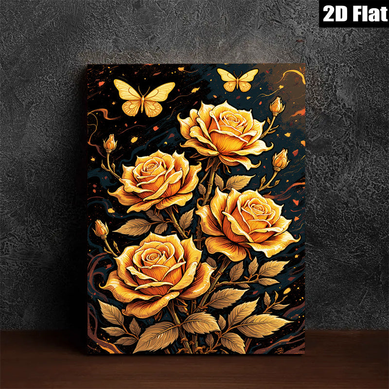 2D flat 1pc Golden Botanical Floral Wall Art Canvas Prints for Living Room Bedroom Home Decor Farmhouse Style Modern Artwork