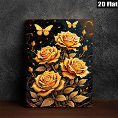 2D flat 1pc Golden Botanical Floral Wall Art Canvas Prints for Living Room Bedroom Home Decor Farmhouse Style Modern Artwork