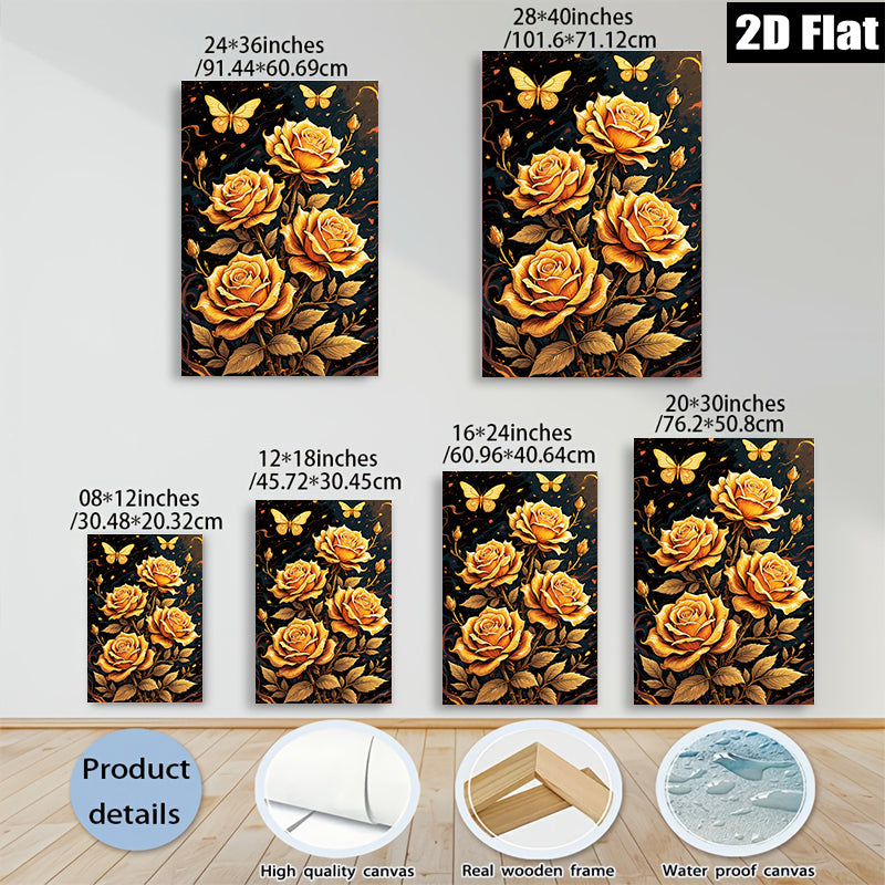 2D flat 1pc Golden Botanical Floral Wall Art Canvas Prints for Living Room Bedroom Home Decor Farmhouse Style Modern Artwork