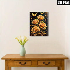 2D flat 1pc Golden Botanical Floral Wall Art Canvas Prints for Living Room Bedroom Home Decor Farmhouse Style Modern Artwork
