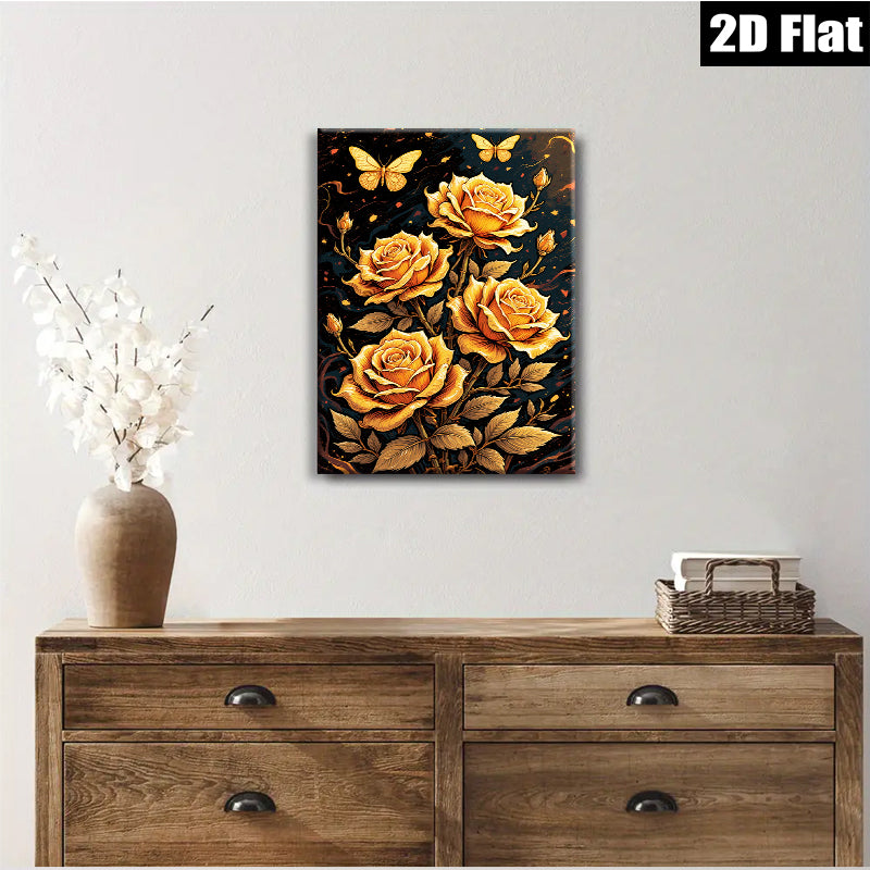 2D flat 1pc Golden Botanical Floral Wall Art Canvas Prints for Living Room Bedroom Home Decor Farmhouse Style Modern Artwork