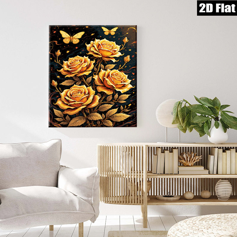 2D flat 1pc Golden Botanical Floral Wall Art Canvas Prints for Living Room Bedroom Home Decor Farmhouse Style Modern Artwork