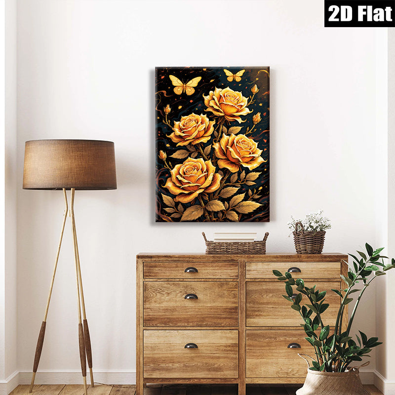 2D flat 1pc Golden Botanical Floral Wall Art Canvas Prints for Living Room Bedroom Home Decor Farmhouse Style Modern Artwork