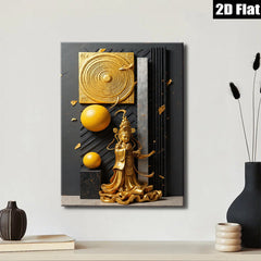 2D flat 1pc Golden Buddha Statue Modern Wall Art Living Room Bedroom Home Decor Gallery Wrapped Canvas Print Ready to Hang Farmhouse Style
