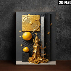 2D flat 1pc Golden Buddha Statue Modern Wall Art Living Room Bedroom Home Decor Gallery Wrapped Canvas Print Ready to Hang Farmhouse Style