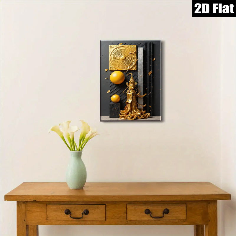 2D flat 1pc Golden Buddha Statue Modern Wall Art Living Room Bedroom Home Decor Gallery Wrapped Canvas Print Ready to Hang Farmhouse Style