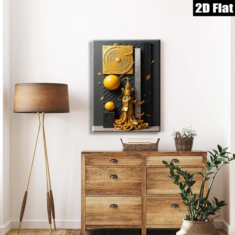 2D flat 1pc Golden Buddha Statue Modern Wall Art Living Room Bedroom Home Decor Gallery Wrapped Canvas Print Ready to Hang Farmhouse Style