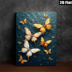 2D flat 1pc Golden Butterflies Wall Art Canvas Prints for Living Room Bedroom Home Decor Modern Farmhouse Style Gallery Wrapped Timeless Elegance