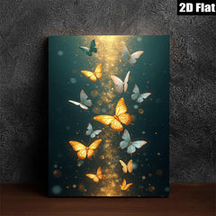 2D flat 1pc Golden Butterfly Flight Wall Art Decor for Living Room Bedroom Modern Farmhouse Aesthetic Gallery Wrapped Canvas Prints Ready to Hang
