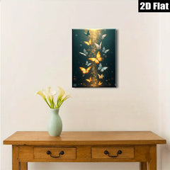 2D flat 1pc Golden Butterfly Flight Wall Art Decor for Living Room Bedroom Modern Farmhouse Aesthetic Gallery Wrapped Canvas Prints Ready to Hang