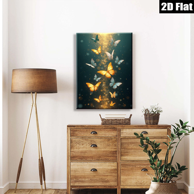2D flat 1pc Golden Butterfly Flight Wall Art Decor for Living Room Bedroom Modern Farmhouse Aesthetic Gallery Wrapped Canvas Prints Ready to Hang