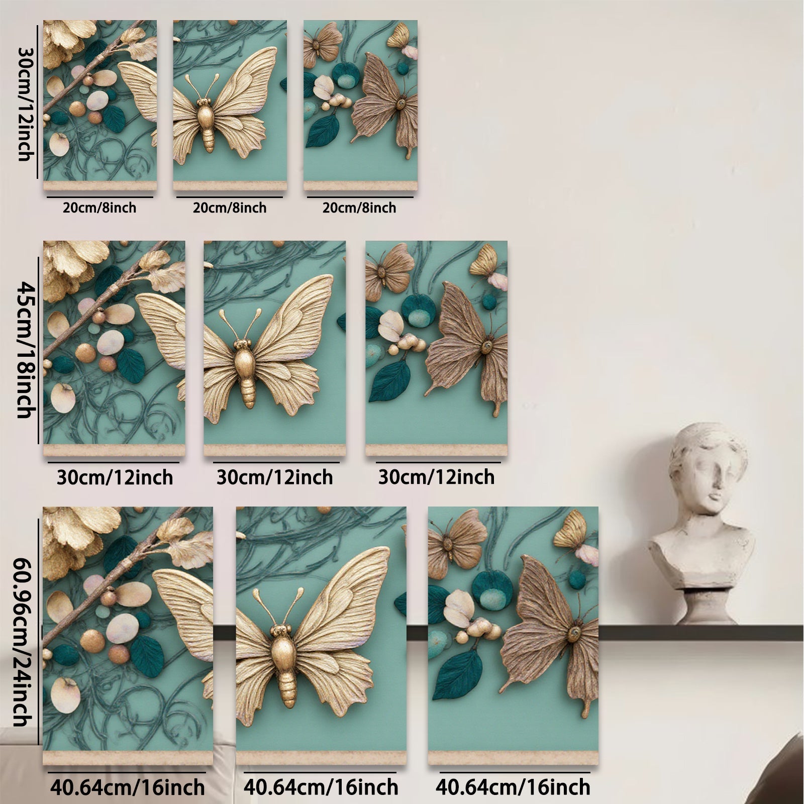 2D flat 1pc Golden Butterfly Floral Wall Art Decor Living Room Bedroom Home Decor Farmhouse Style Gallery Wrapped Canvas Prints Modern Aesthetic