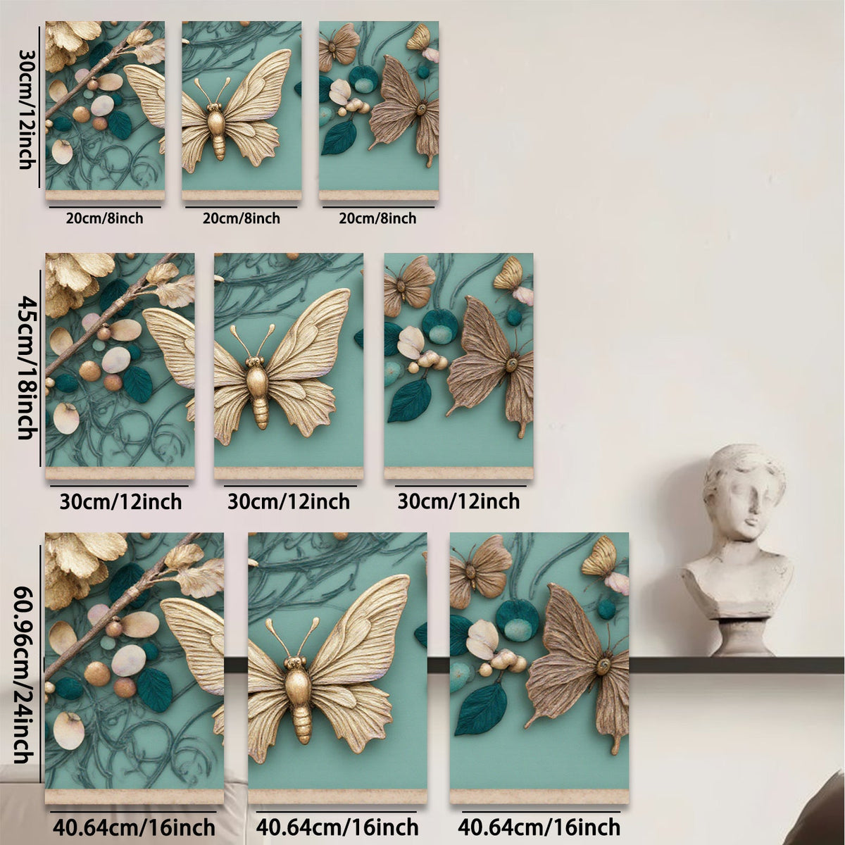 2D flat 1pc Golden Butterfly Floral Wall Art Decor Living Room Bedroom Home Decor Farmhouse Style Gallery Wrapped Canvas Prints Modern Aesthetic