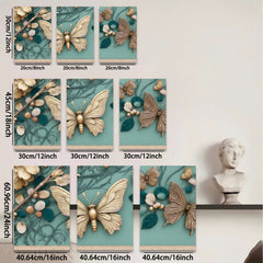 2D flat 1pc Golden Butterfly Floral Wall Art Decor Living Room Bedroom Home Decor Farmhouse Style Gallery Wrapped Canvas Prints Modern Aesthetic