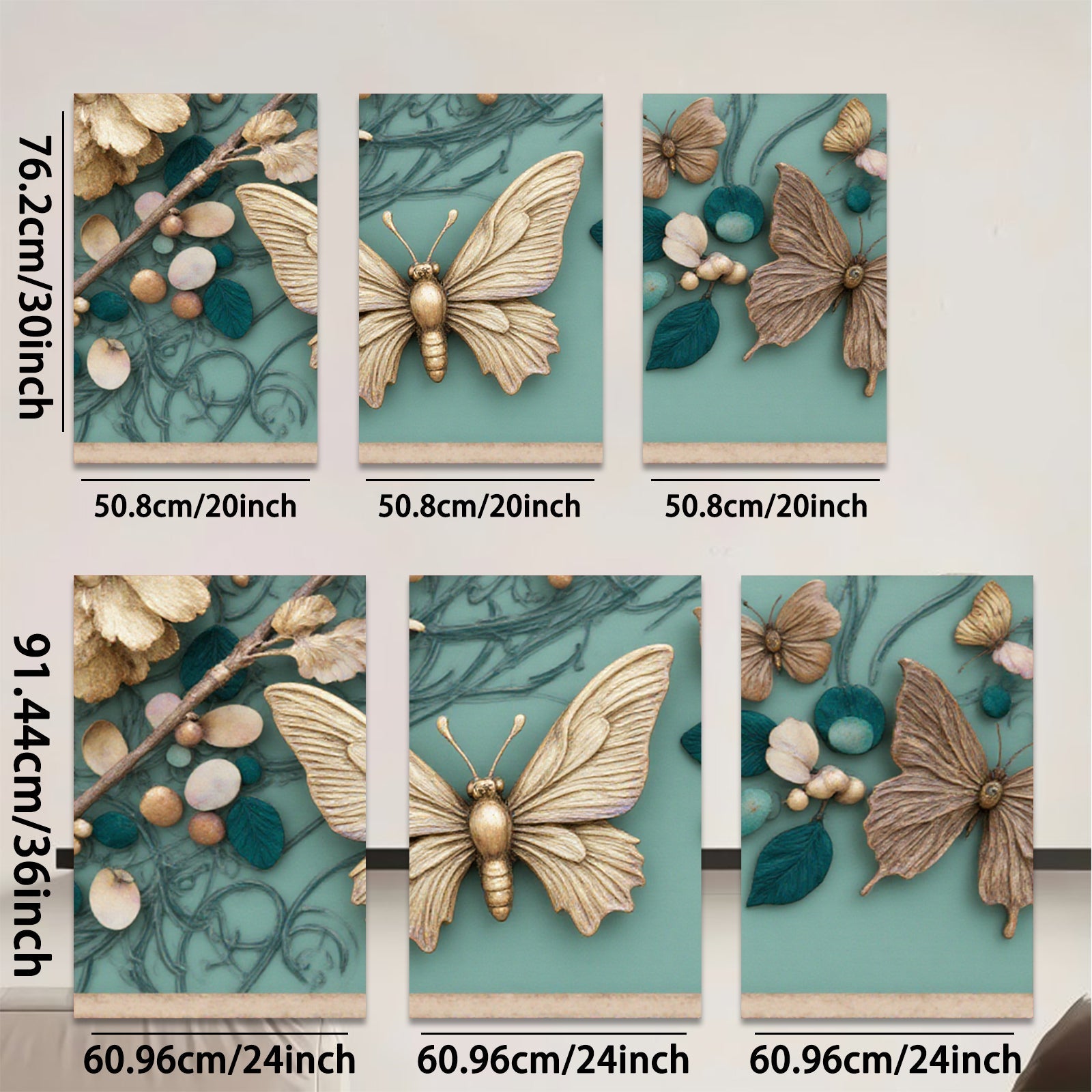 2D flat 1pc Golden Butterfly Floral Wall Art Decor Living Room Bedroom Home Decor Farmhouse Style Gallery Wrapped Canvas Prints Modern Aesthetic