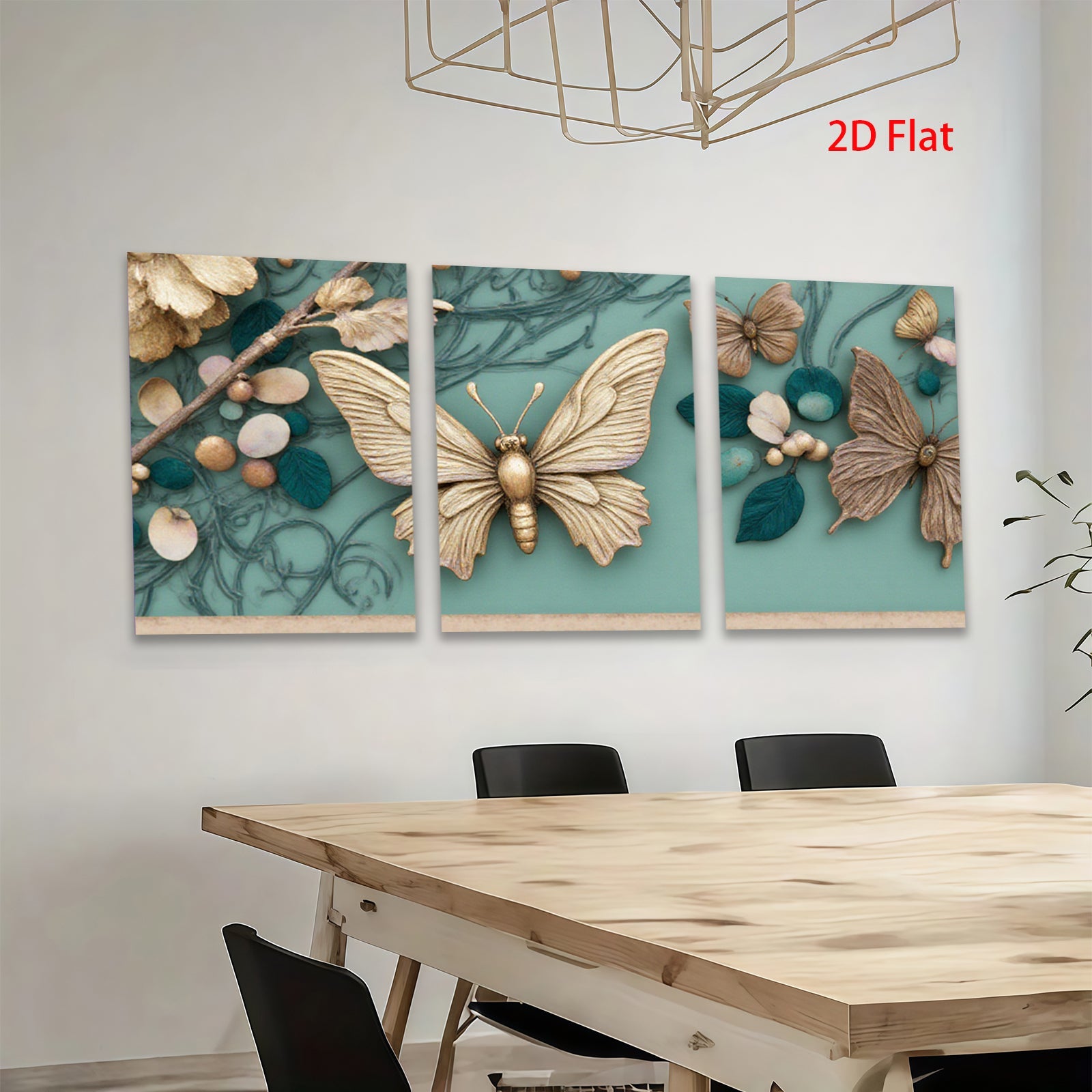 2D flat 1pc Golden Butterfly Floral Wall Art Decor Living Room Bedroom Home Decor Farmhouse Style Gallery Wrapped Canvas Prints Modern Aesthetic