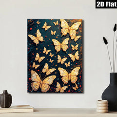 2D flat 1pc Golden Butterfly Swarm Wall Art for Living Room Bedroom Decor Gallery Wrapped Canvas Prints Modern Farmhouse Style Teal Accents