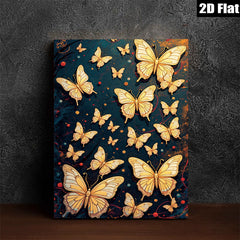2D flat 1pc Golden Butterfly Swarm Wall Art for Living Room Bedroom Decor Gallery Wrapped Canvas Prints Modern Farmhouse Style Teal Accents