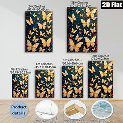2D flat 1pc Golden Butterfly Swarm Wall Art for Living Room Bedroom Decor Gallery Wrapped Canvas Prints Modern Farmhouse Style Teal Accents