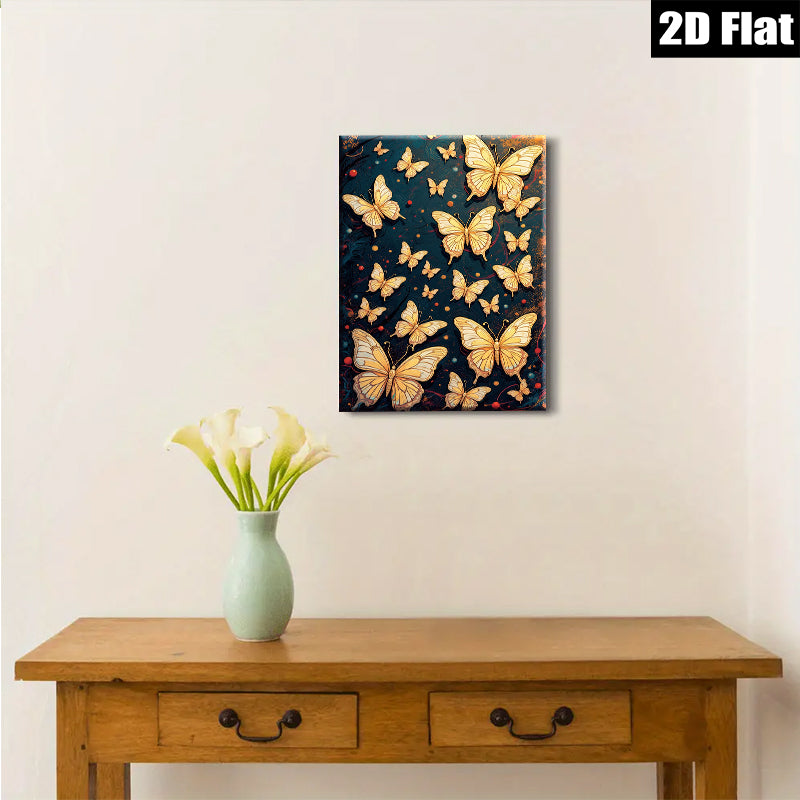 2D flat 1pc Golden Butterfly Swarm Wall Art for Living Room Bedroom Decor Gallery Wrapped Canvas Prints Modern Farmhouse Style Teal Accents